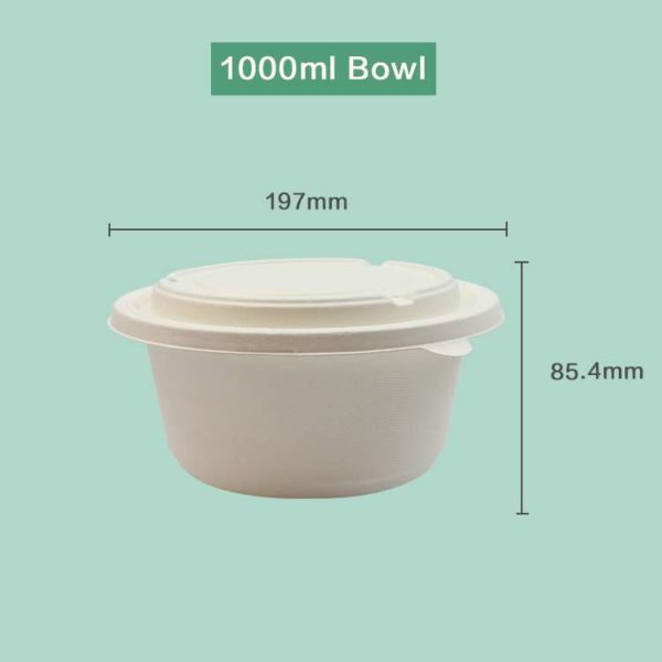 Compostable Sugarcane Bowl - 1000ml - Image 4