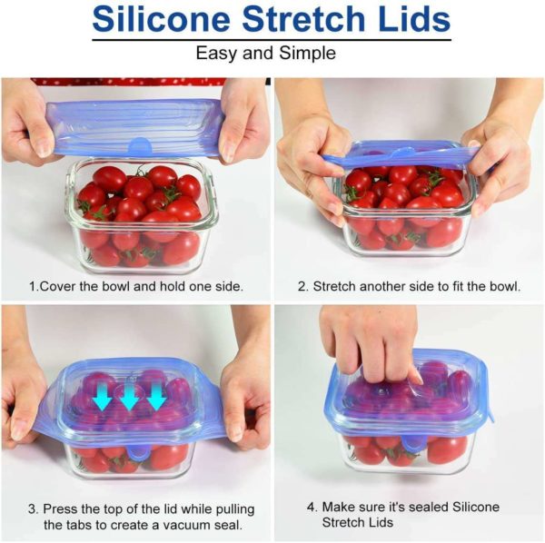 Silicone Stretch Lids, Set of 6 Rectangle - Blue - Image 4