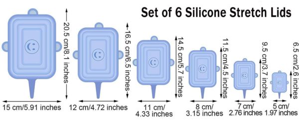 Silicone Stretch Lids, Set of 6 Rectangle - Blue - Image 2